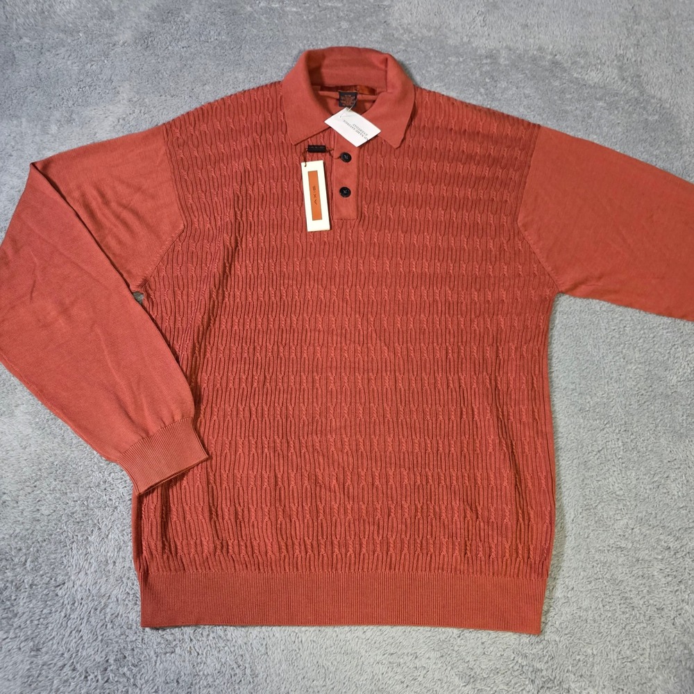 Axis Mens Medium Polo Sweater Burnt Orange Silk Cotton Cable Knit CH29237 BRT M